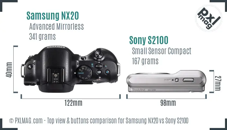 Samsung NX20 vs Sony S2100 top view buttons comparison