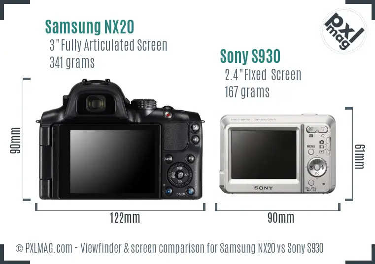 Samsung NX20 vs Sony S930 Screen and Viewfinder comparison