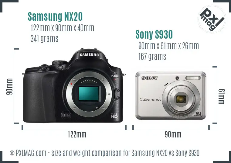 Samsung NX20 vs Sony S930 size comparison