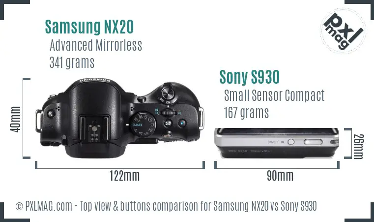 Samsung NX20 vs Sony S930 top view buttons comparison