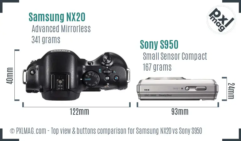 Samsung NX20 vs Sony S950 top view buttons comparison