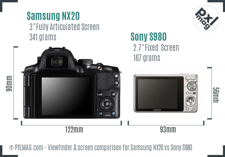 Samsung NX20 vs Sony S980 Screen and Viewfinder comparison