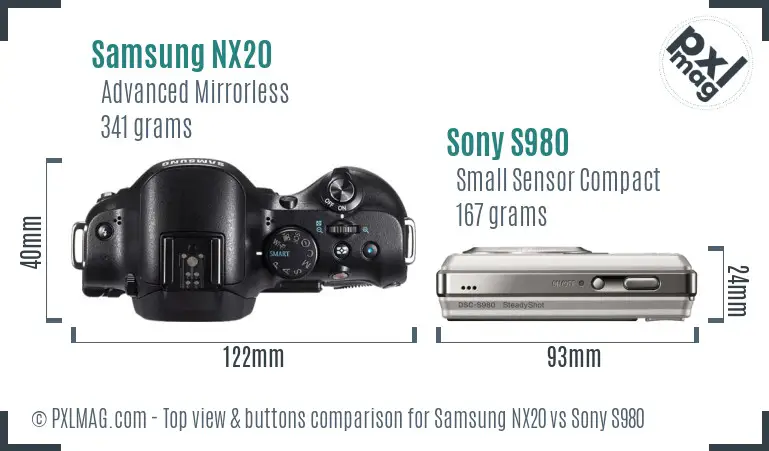 Samsung NX20 vs Sony S980 top view buttons comparison