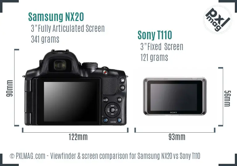 Samsung NX20 vs Sony T110 Screen and Viewfinder comparison