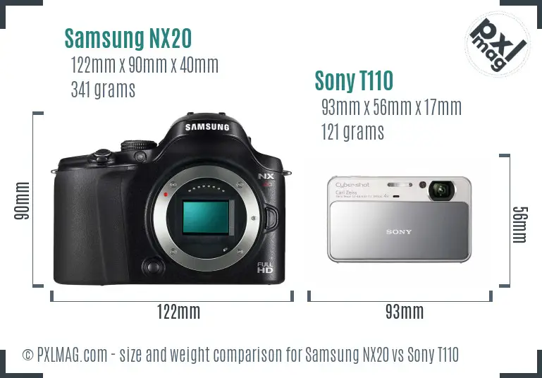 Samsung NX20 vs Sony T110 size comparison