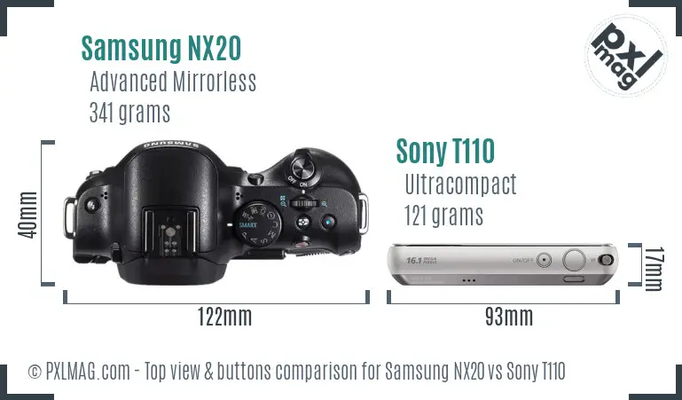 Samsung NX20 vs Sony T110 top view buttons comparison