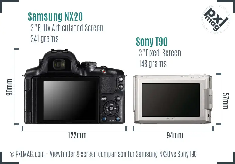 Samsung NX20 vs Sony T90 Screen and Viewfinder comparison
