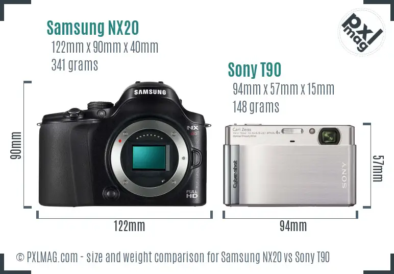 Samsung NX20 vs Sony T90 size comparison
