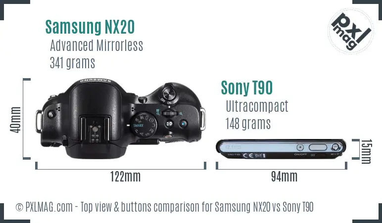 Samsung NX20 vs Sony T90 top view buttons comparison