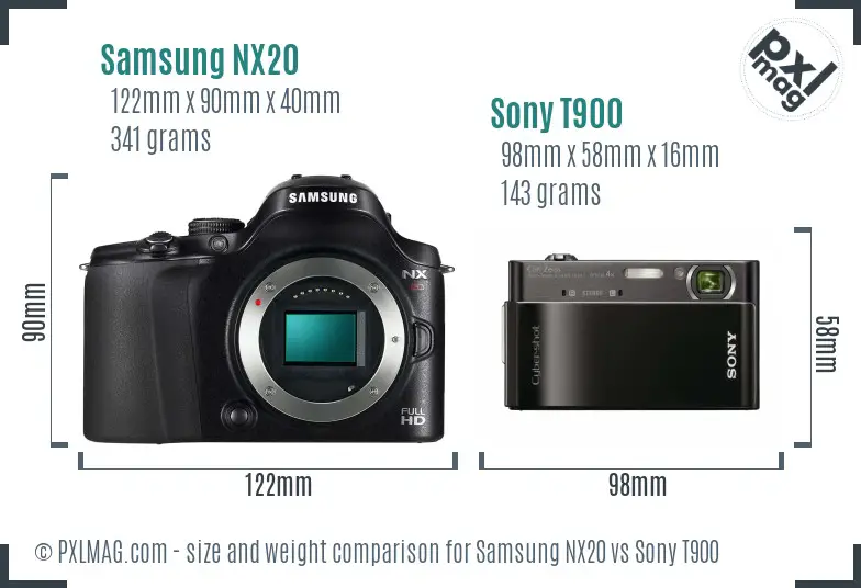 Samsung NX20 vs Sony T900 size comparison