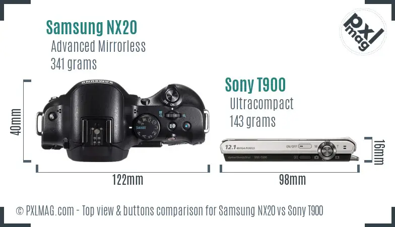 Samsung NX20 vs Sony T900 top view buttons comparison