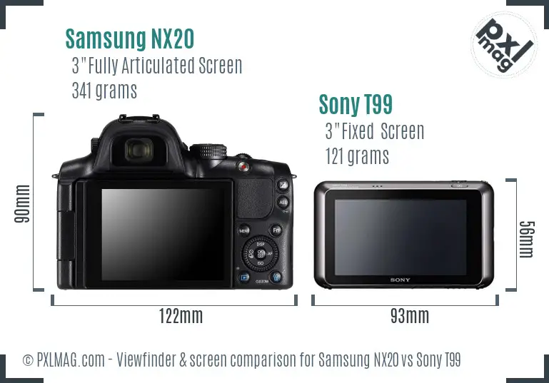 Samsung NX20 vs Sony T99 Screen and Viewfinder comparison