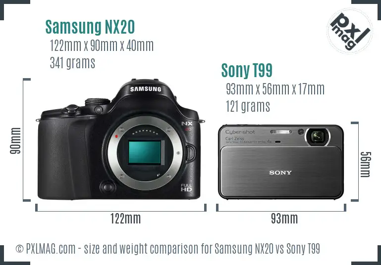 Samsung NX20 vs Sony T99 size comparison