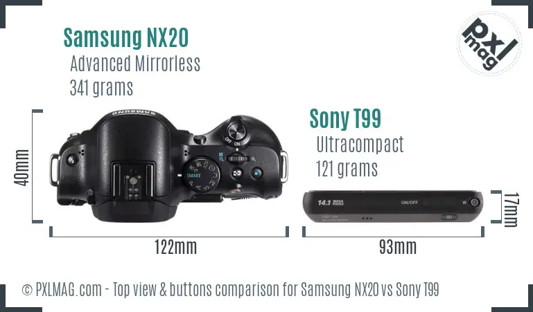 Samsung NX20 vs Sony T99 top view buttons comparison