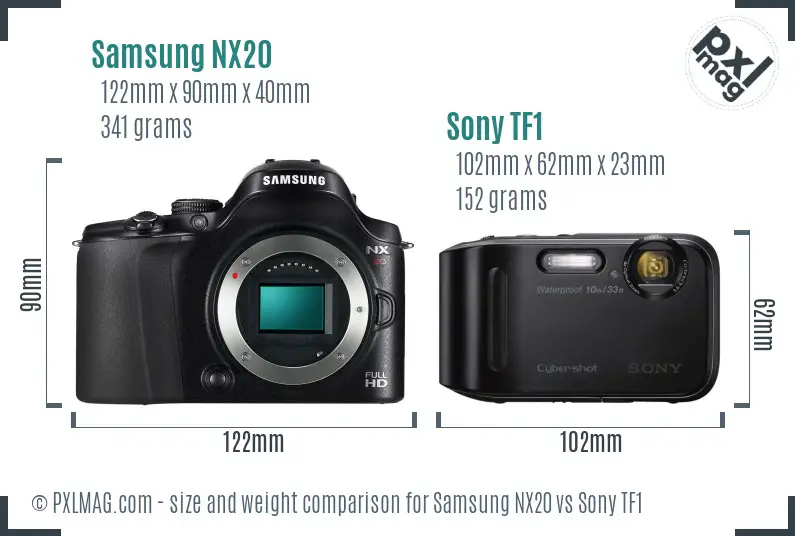 Samsung NX20 vs Sony TF1 size comparison