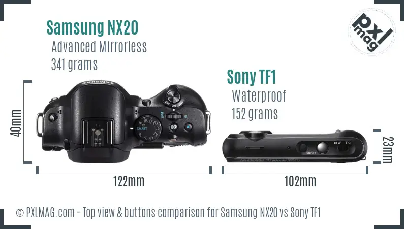 Samsung NX20 vs Sony TF1 top view buttons comparison