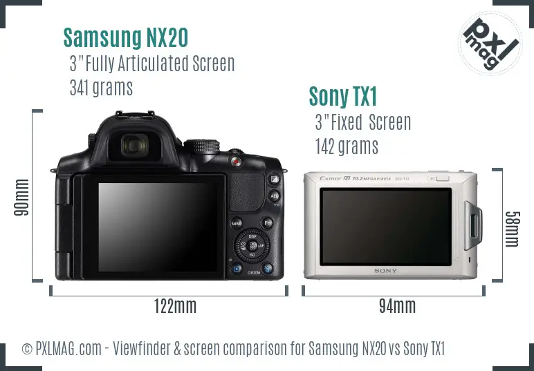 Samsung NX20 vs Sony TX1 Screen and Viewfinder comparison