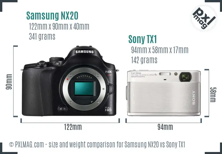 Samsung NX20 vs Sony TX1 size comparison