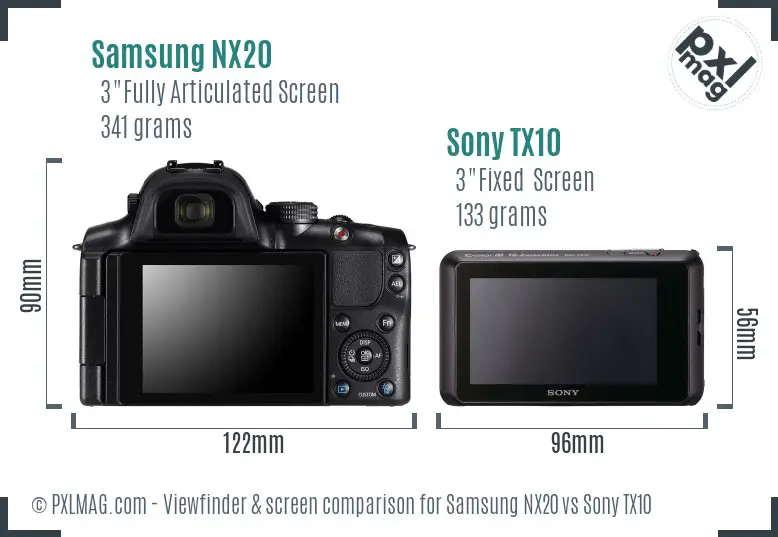 Samsung NX20 vs Sony TX10 Screen and Viewfinder comparison