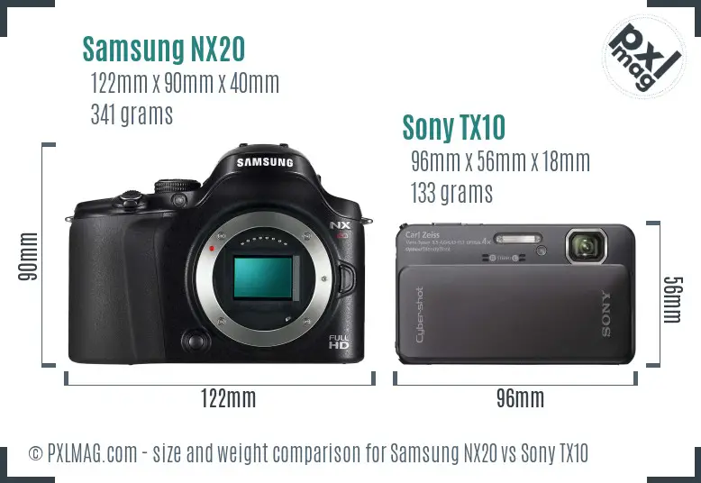 Samsung NX20 vs Sony TX10 size comparison