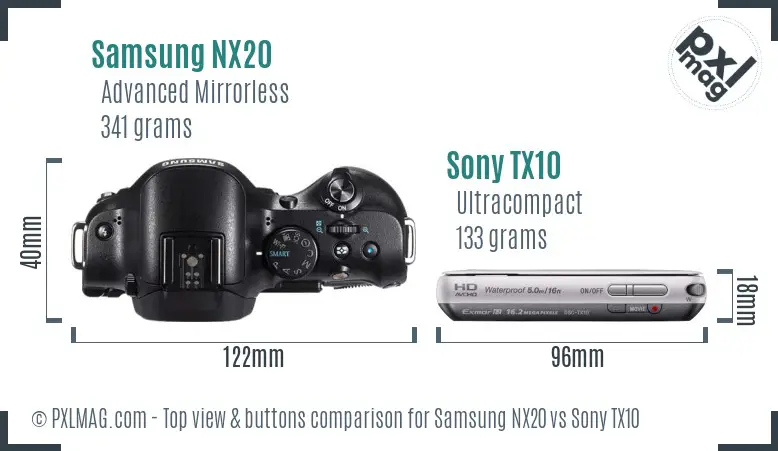 Samsung NX20 vs Sony TX10 top view buttons comparison