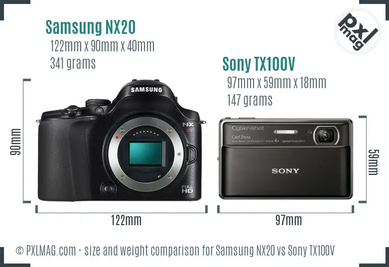 Samsung NX20 vs Sony TX100V size comparison