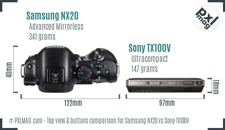 Samsung NX20 vs Sony TX100V top view buttons comparison