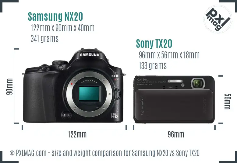 Samsung NX20 vs Sony TX20 size comparison