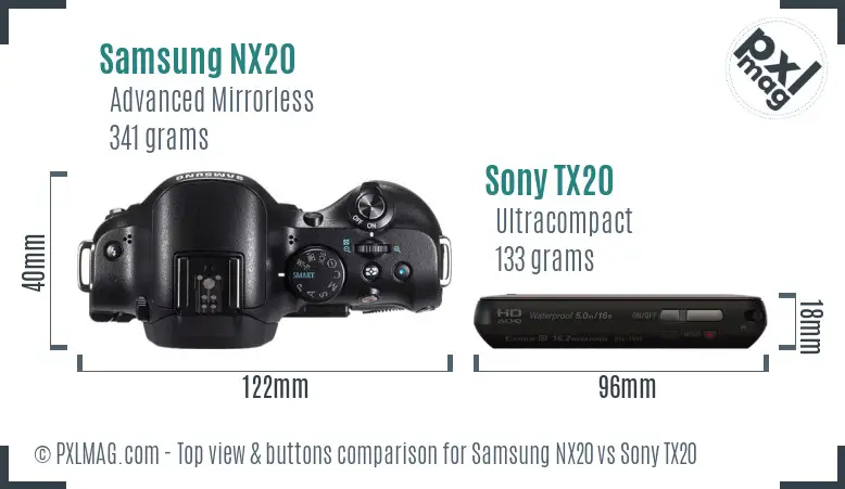 Samsung NX20 vs Sony TX20 top view buttons comparison