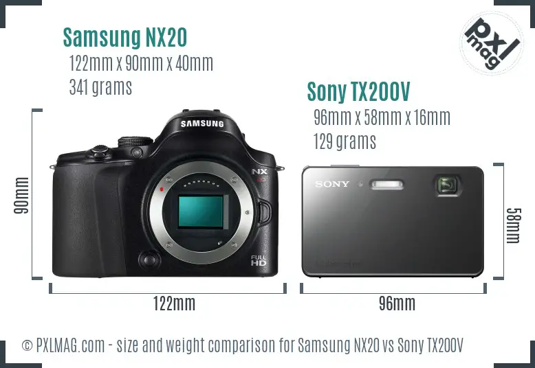 Samsung NX20 vs Sony TX200V size comparison