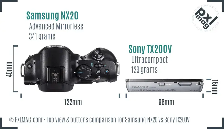 Samsung NX20 vs Sony TX200V top view buttons comparison