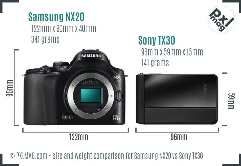 Samsung NX20 vs Sony TX30 size comparison