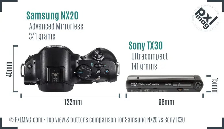 Samsung NX20 vs Sony TX30 top view buttons comparison