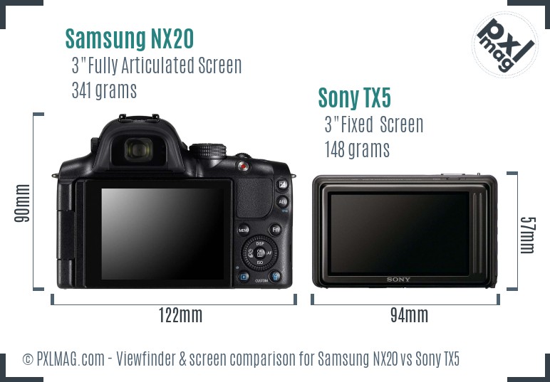 Samsung NX20 vs Sony TX5 Screen and Viewfinder comparison