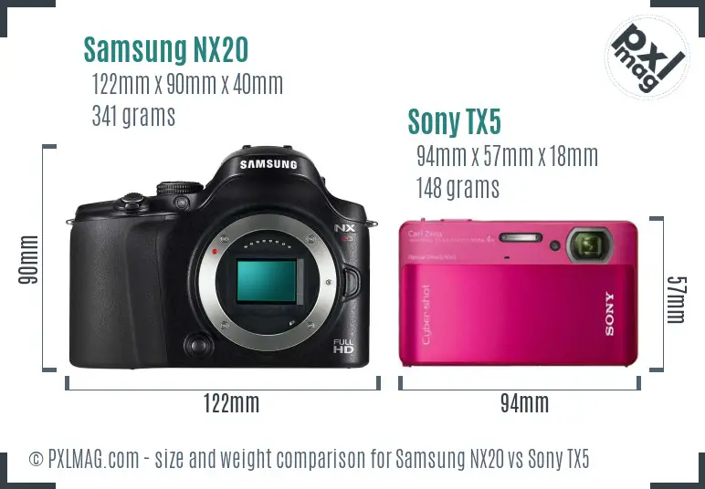 Samsung NX20 vs Sony TX5 size comparison