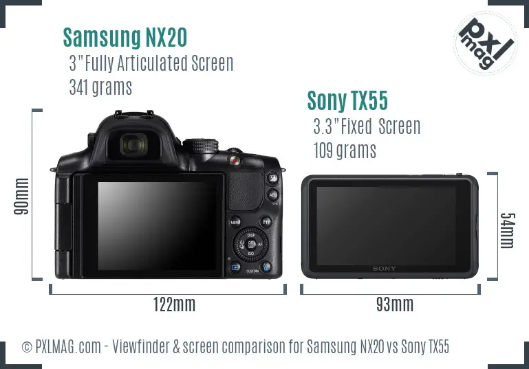 Samsung NX20 vs Sony TX55 Screen and Viewfinder comparison