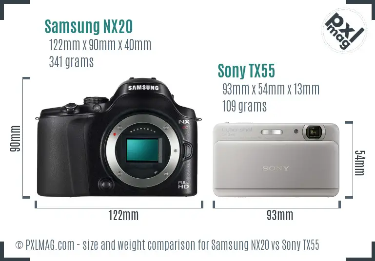 Samsung NX20 vs Sony TX55 size comparison