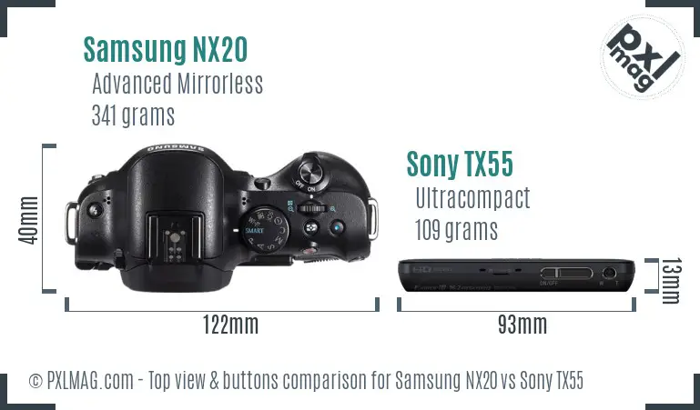 Samsung NX20 vs Sony TX55 top view buttons comparison