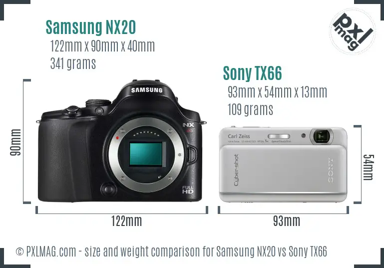 Samsung NX20 vs Sony TX66 size comparison