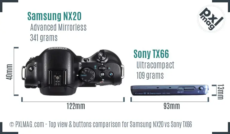 Samsung NX20 vs Sony TX66 top view buttons comparison