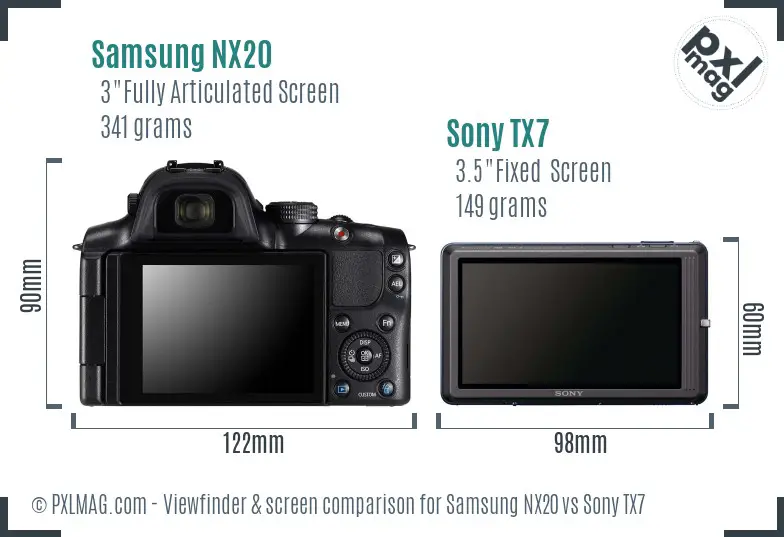Samsung NX20 vs Sony TX7 Screen and Viewfinder comparison