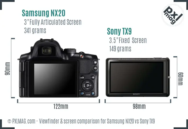 Samsung NX20 vs Sony TX9 Screen and Viewfinder comparison