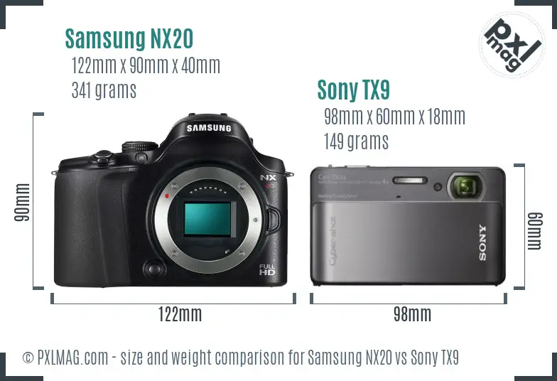 Samsung NX20 vs Sony TX9 size comparison