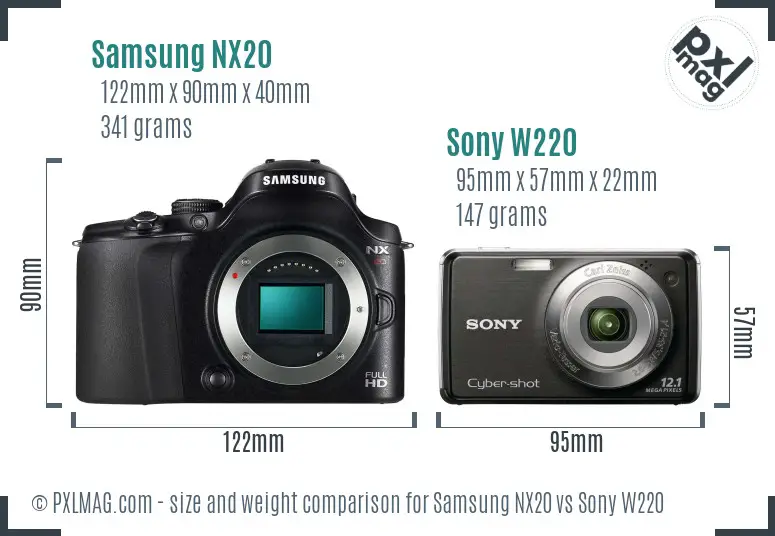 Samsung NX20 vs Sony W220 size comparison