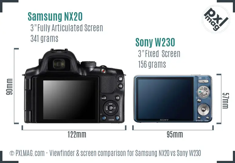 Samsung NX20 vs Sony W230 Screen and Viewfinder comparison