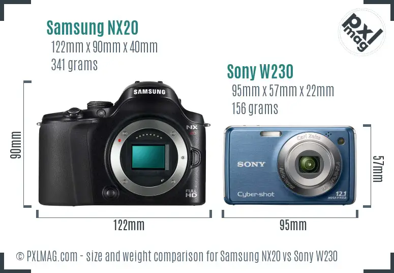 Samsung NX20 vs Sony W230 size comparison