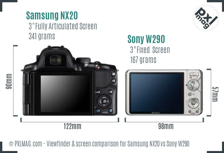 Samsung NX20 vs Sony W290 Screen and Viewfinder comparison