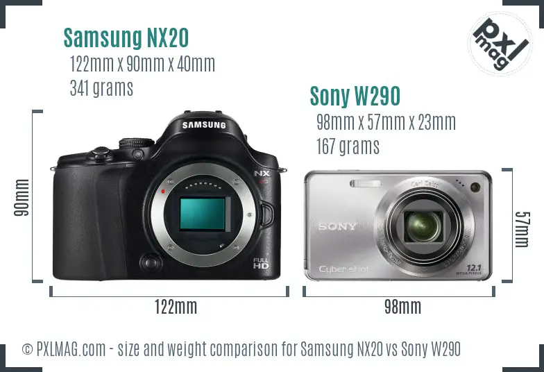 Samsung NX20 vs Sony W290 size comparison