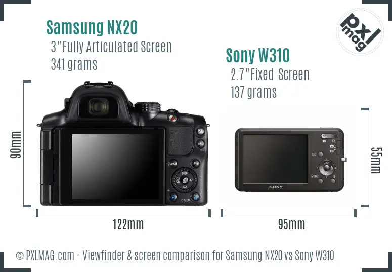 Samsung NX20 vs Sony W310 Screen and Viewfinder comparison