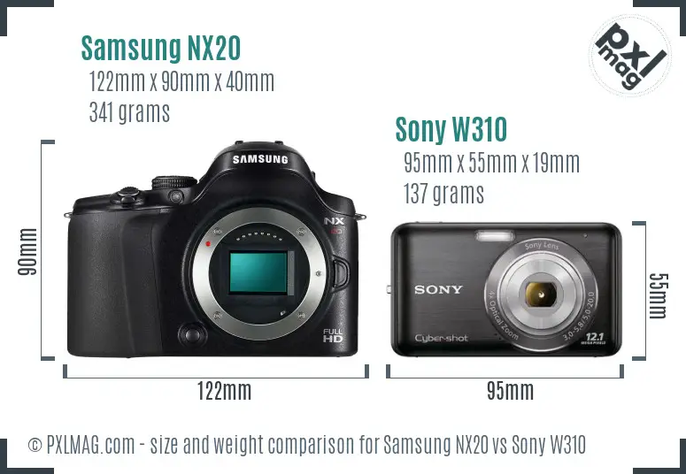 Samsung NX20 vs Sony W310 size comparison